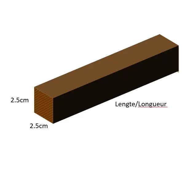 2,5 cm x 2,5 cm – Lattes imprégnées non rabotées